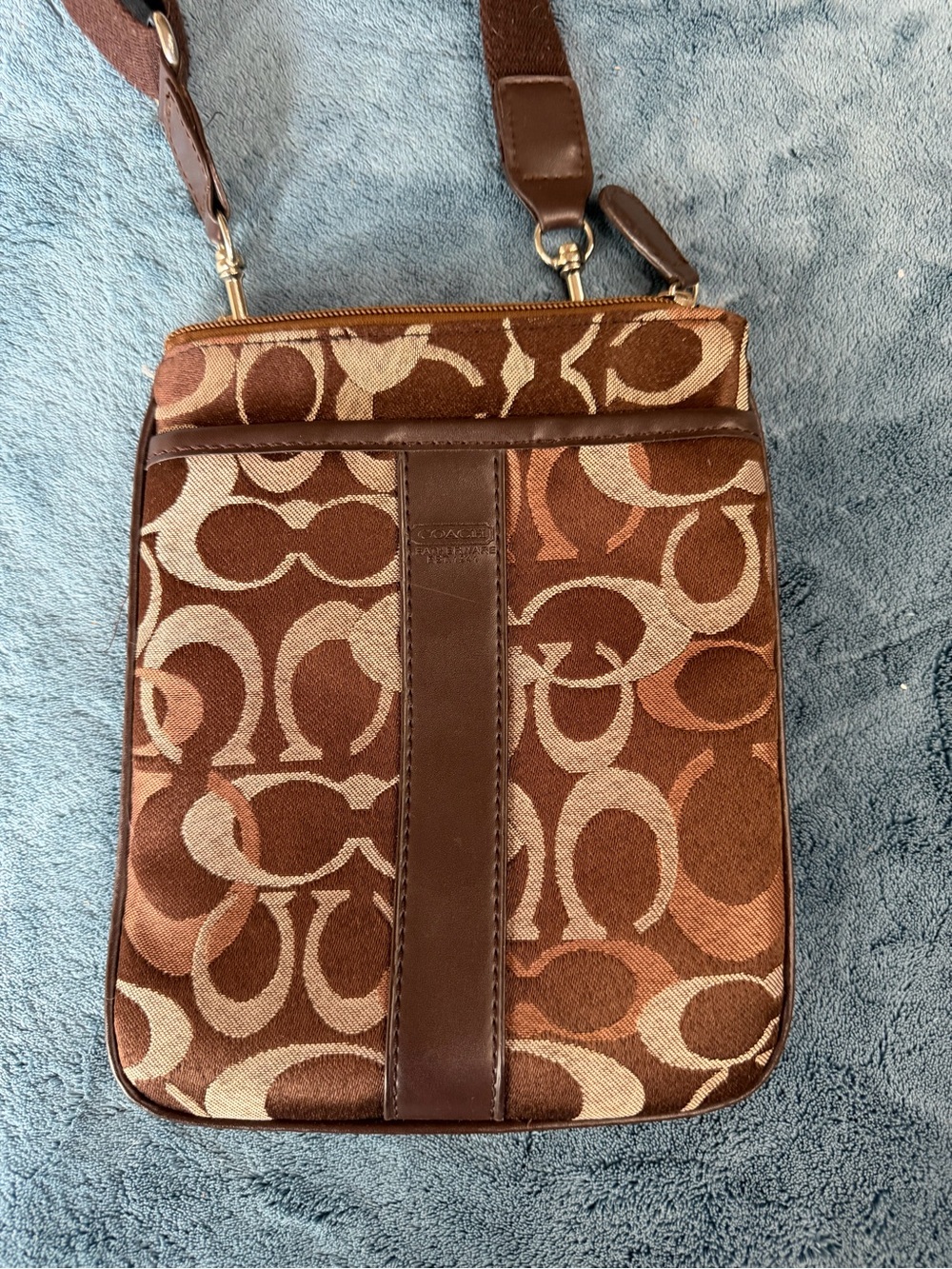 Coach Brown Signature Crossbody with Leather Trim